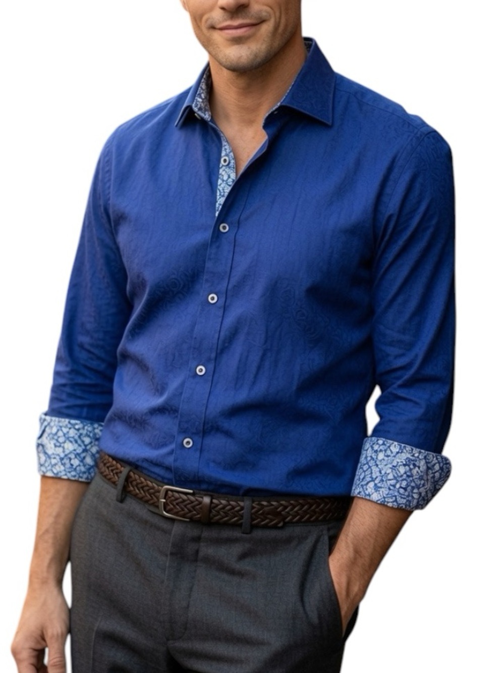 ROBERT GRAHAM: Men’s Blue Long-Sleeve Button-Up Shirt -Size Large